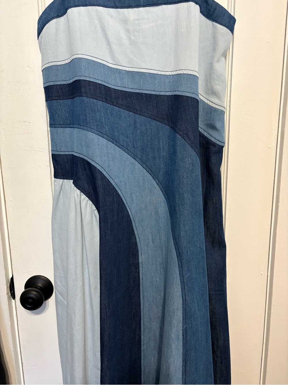 Pilcro (Anthropologie) Patchwork Indigo Blue Denim Midi Dress. NWT - Picture 3 of 12